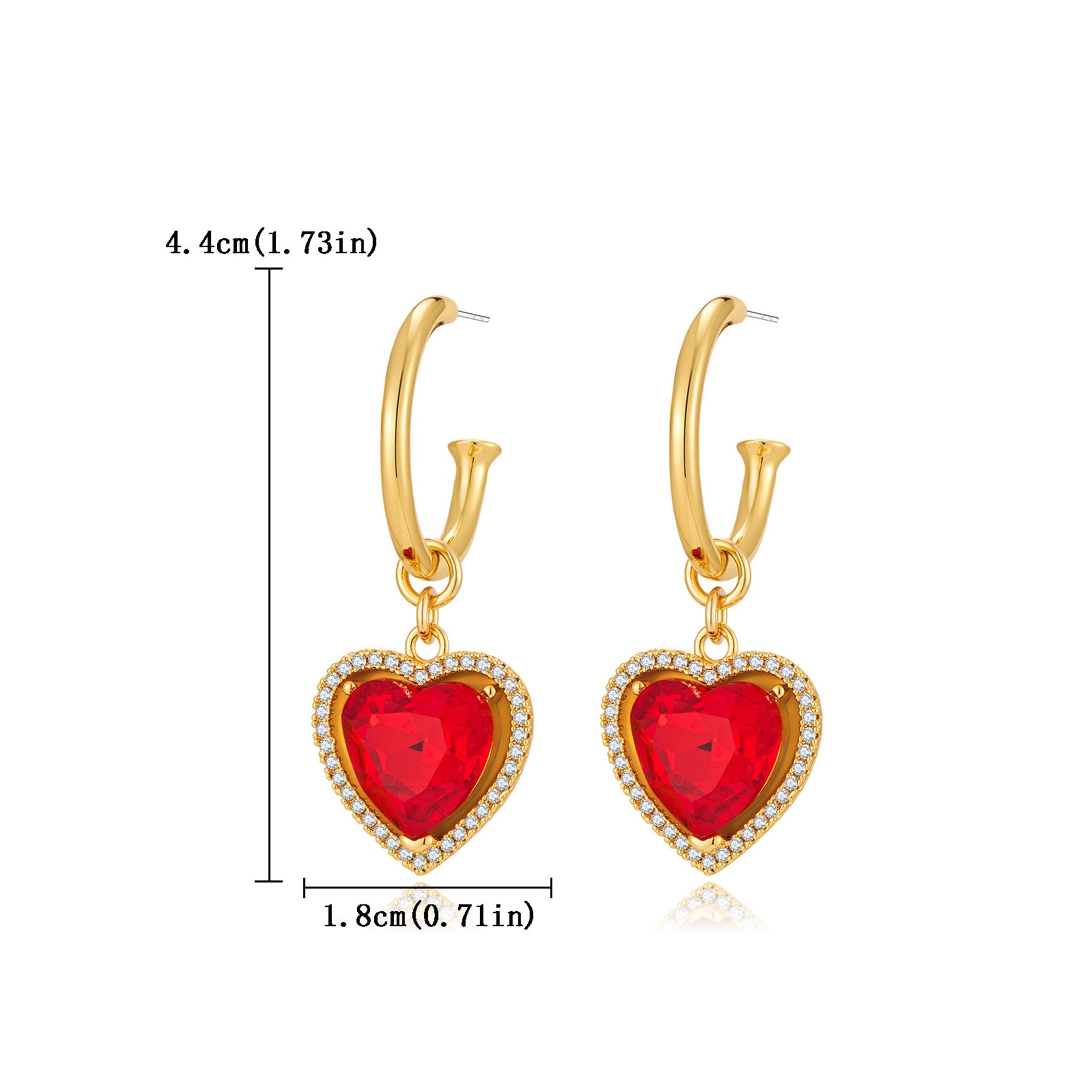 Light luxury retro red heart-shaped earrings, Herben-style noble lady's high-end and elegant ear rings, heart-shaped zircon earrings-5