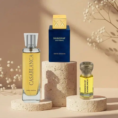 Set Iconos Swiss Arabian: Shaghaf Oud Azraq + Ritual Casablanca (Perfume y Aceite) | Orient Fragance